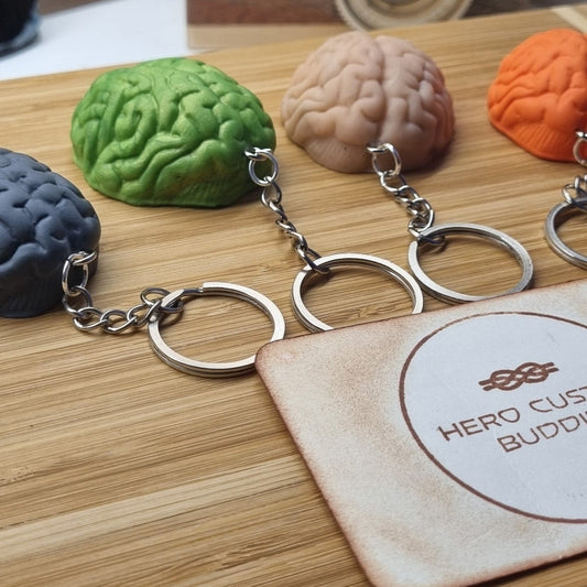 Handmade Zombie Brain Keychain – Polymer Clay Horror Charm – Creepy Cute Gift