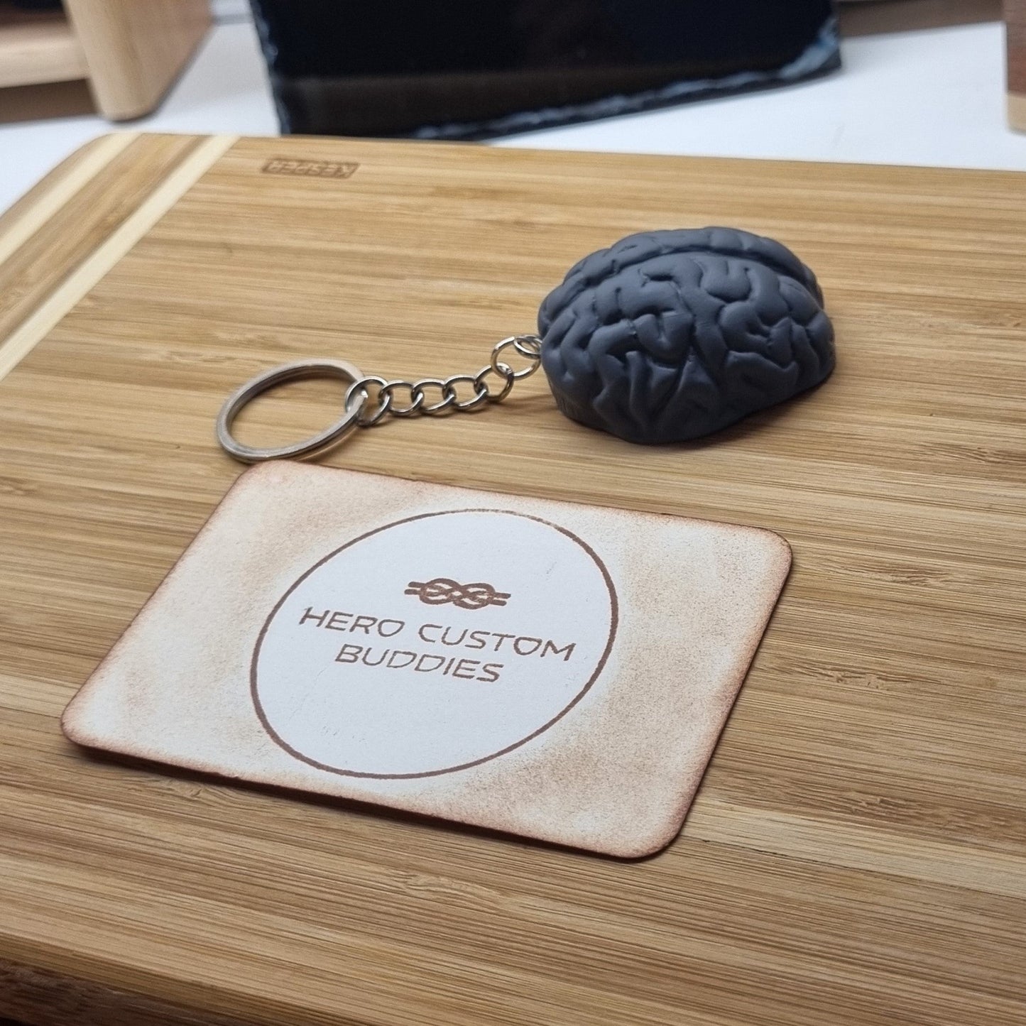 Handmade Zombie Brain Keychain – Polymer Clay Horror Charm – Creepy Cute Gift