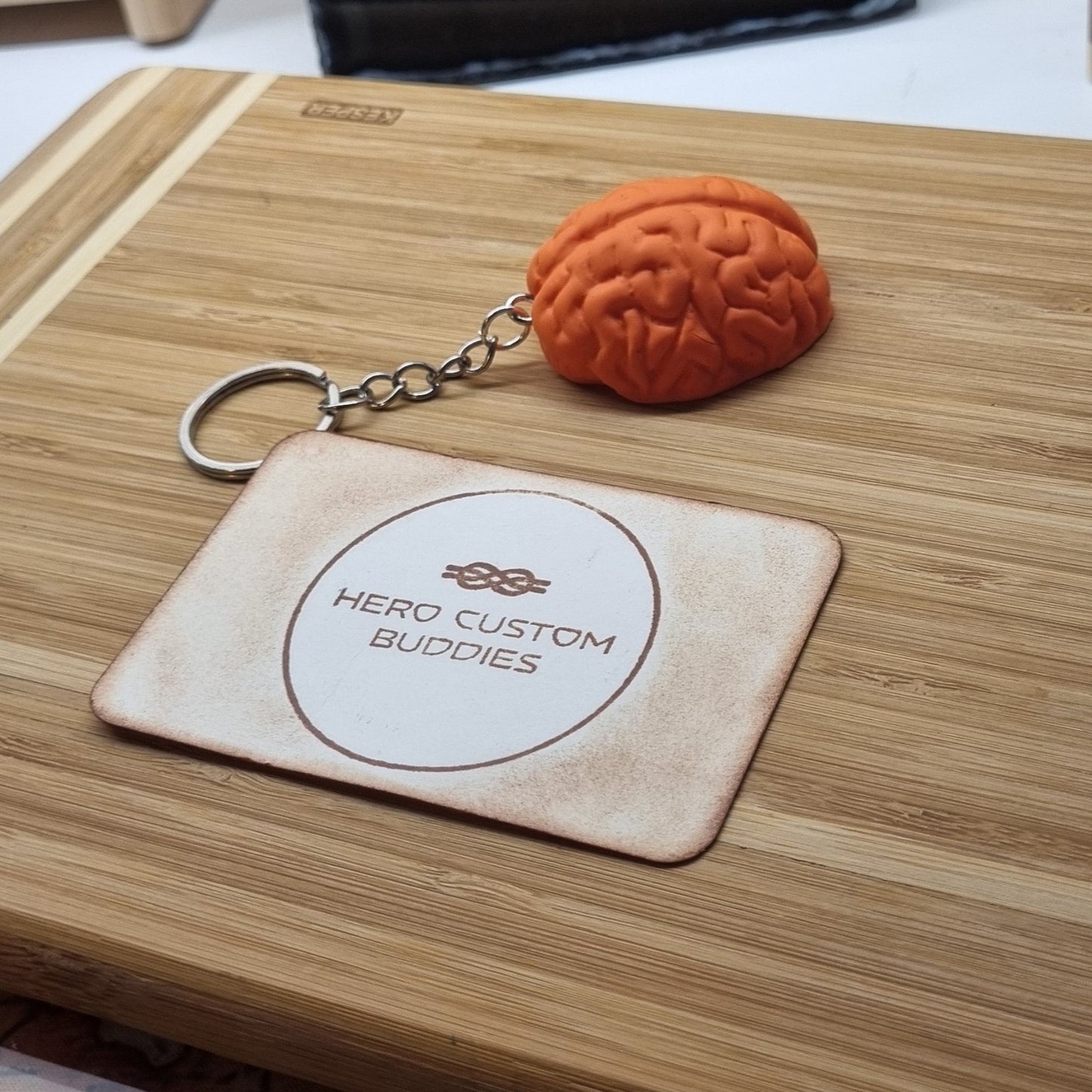 Handmade Zombie Brain Keychain – Polymer Clay Horror Charm – Creepy Cute Gift