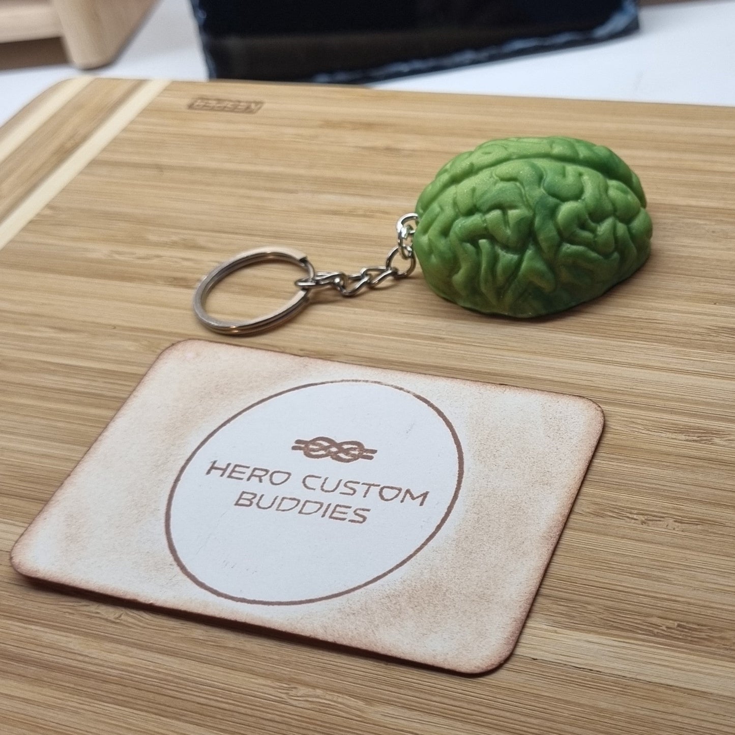 Handmade Zombie Brain Keychain – Polymer Clay Horror Charm – Creepy Cute Gift