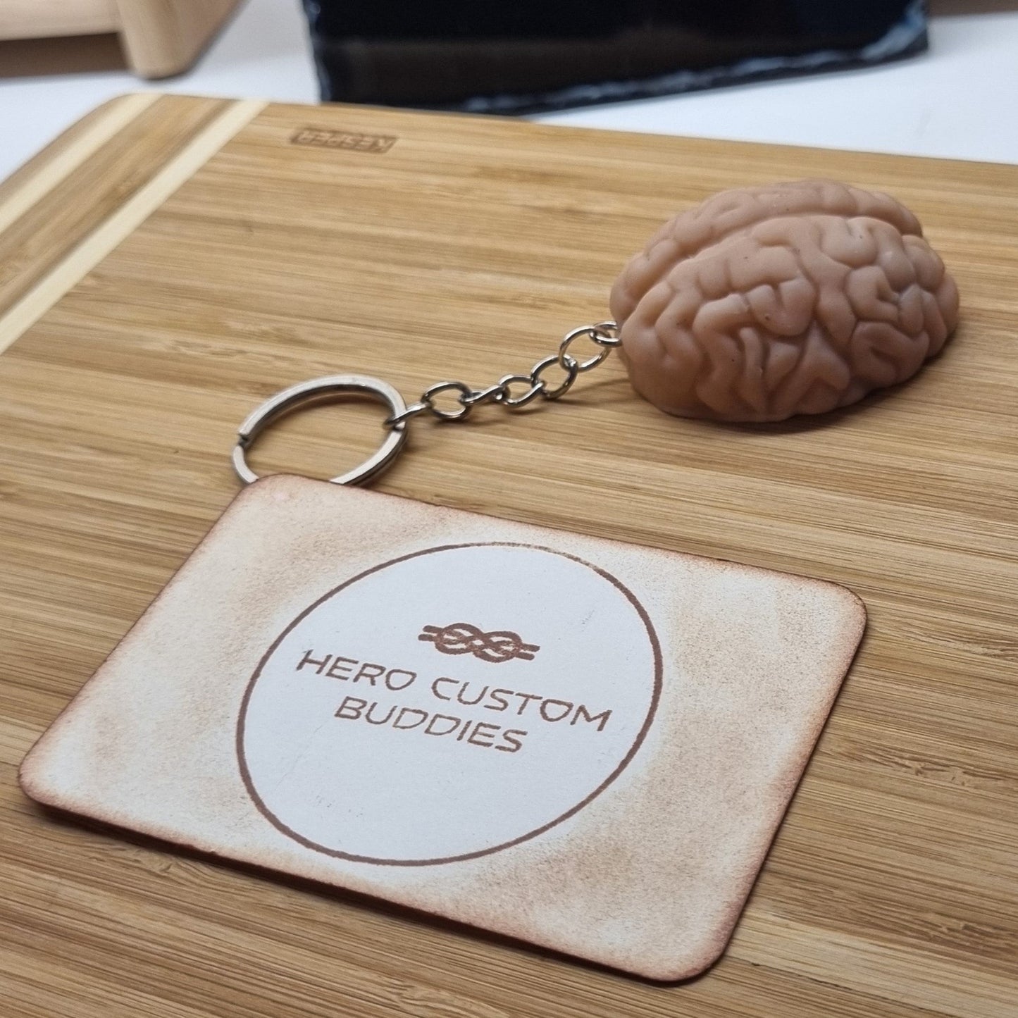 Handmade Zombie Brain Keychain – Polymer Clay Horror Charm – Creepy Cute Gift