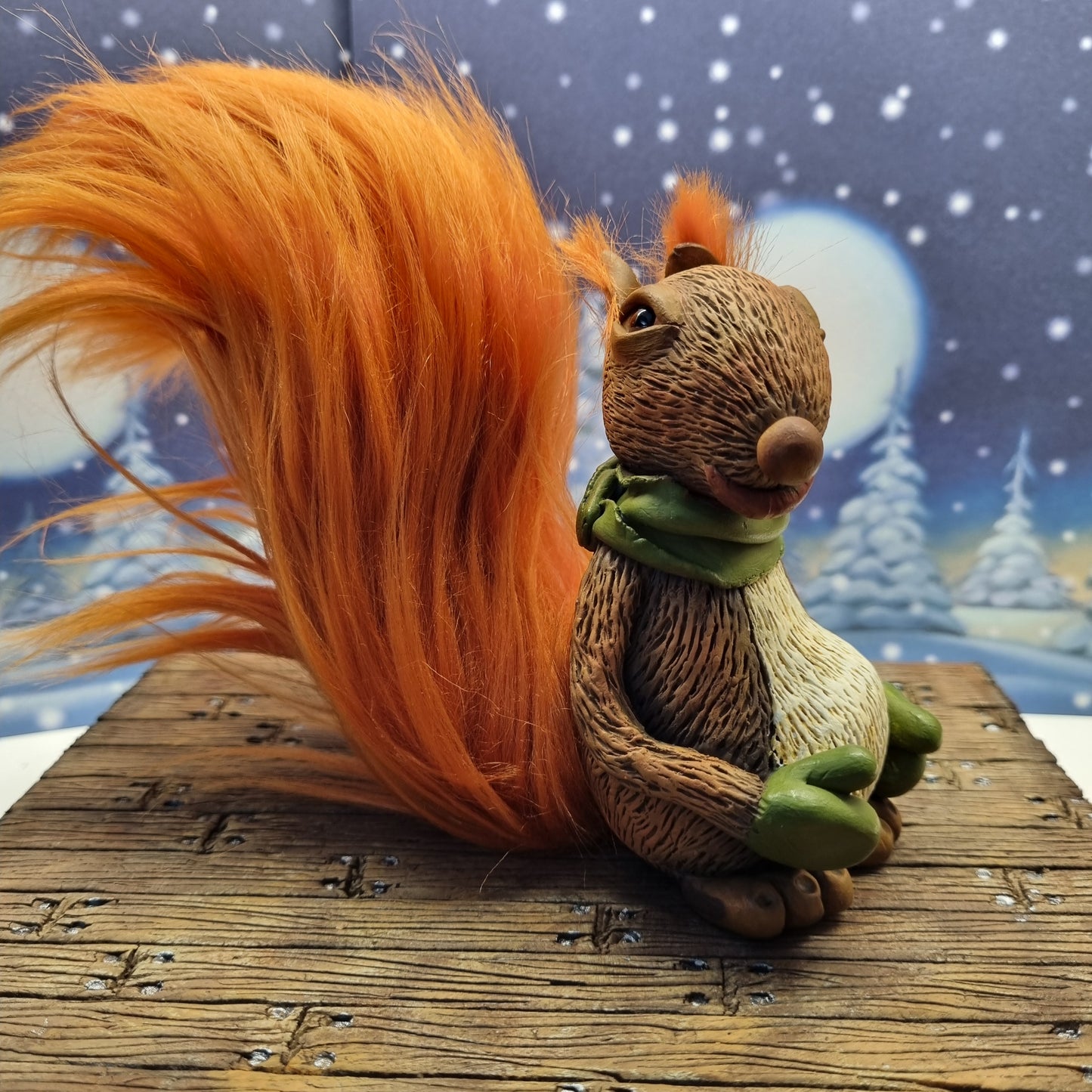 Handmade Woodland Squirrel Sculpture - Polymer Clay Figure
