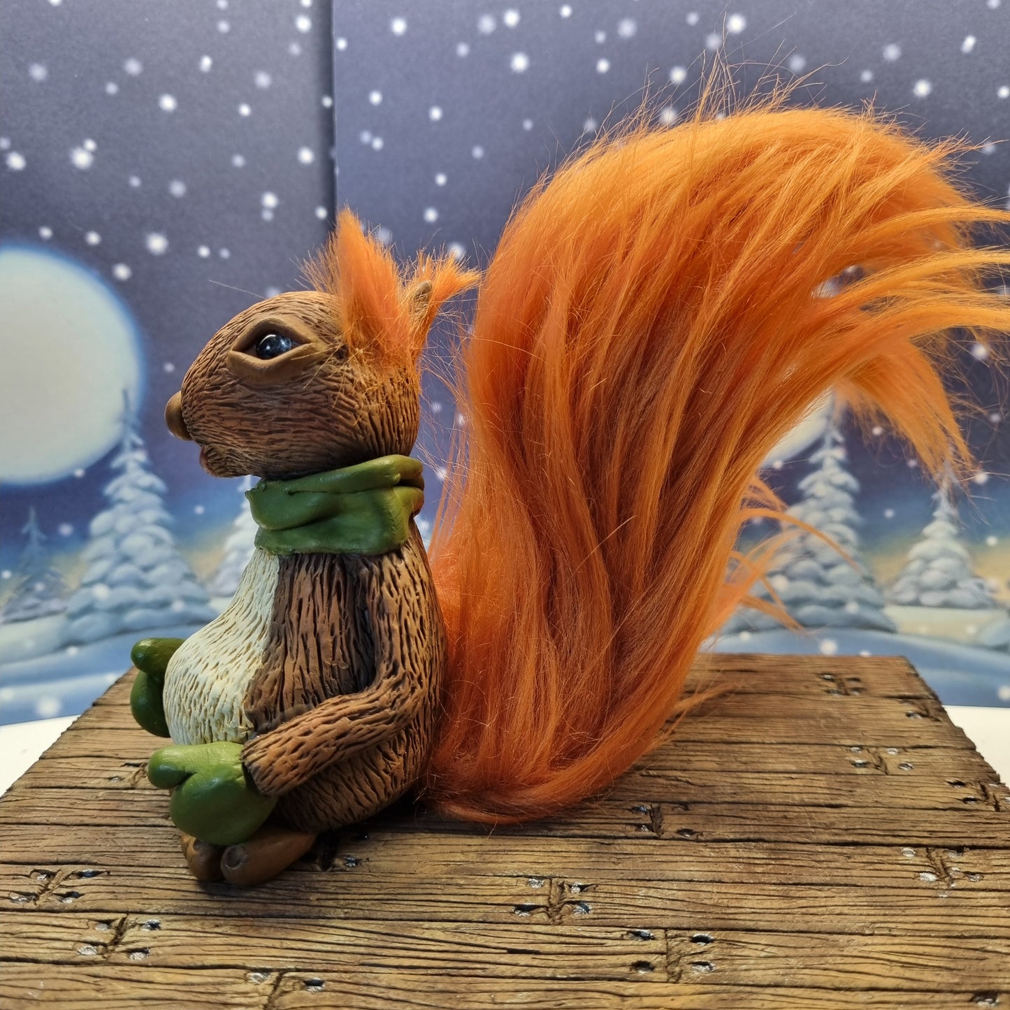 Handmade Woodland Squirrel Sculpture - Polymer Clay Figure