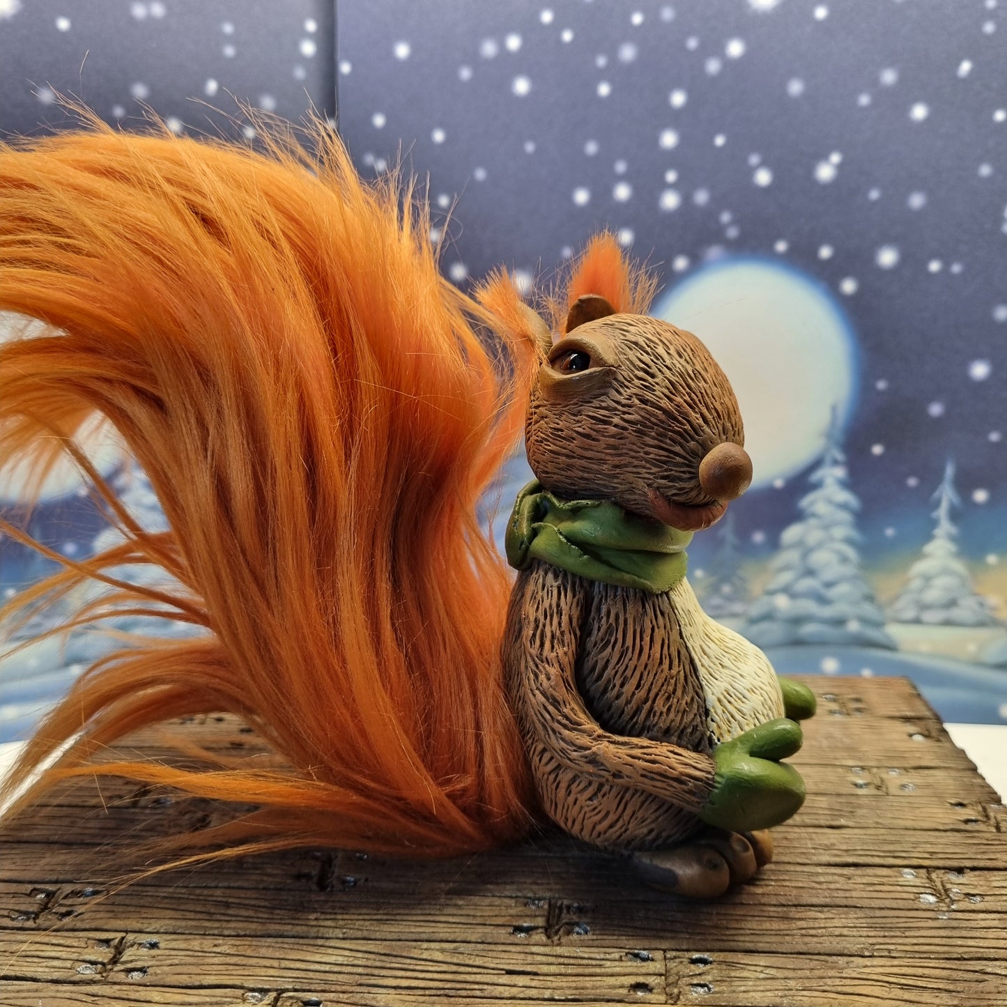 Handmade Woodland Squirrel Sculpture - Polymer Clay Figure