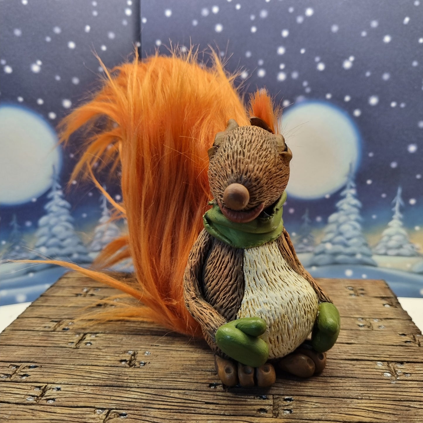 Handmade Woodland Squirrel Sculpture - Polymer Clay Figure