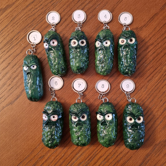 Grumpy Pickle Keychain – Handmade Polymer Clay Funny Gift – 3" Green Pickle Charm