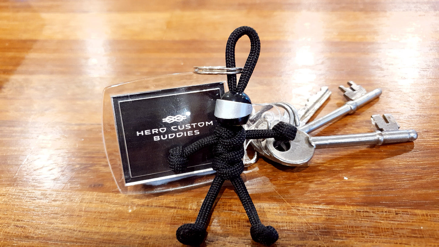 Biker Buddy Black with Silver Visor Paracord Keychain