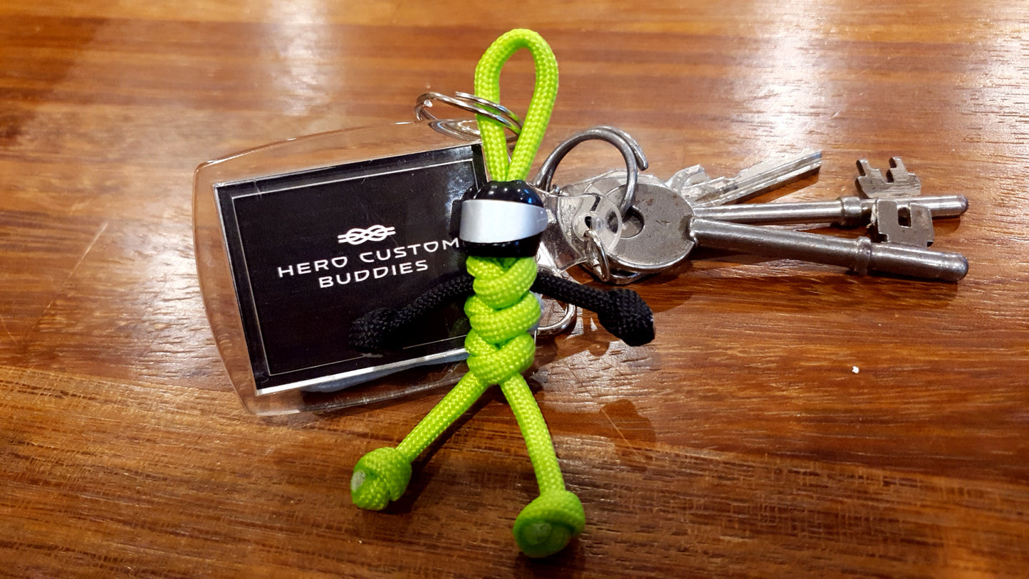 Biker Buddy Green with Silver Visor Paracord Keychain