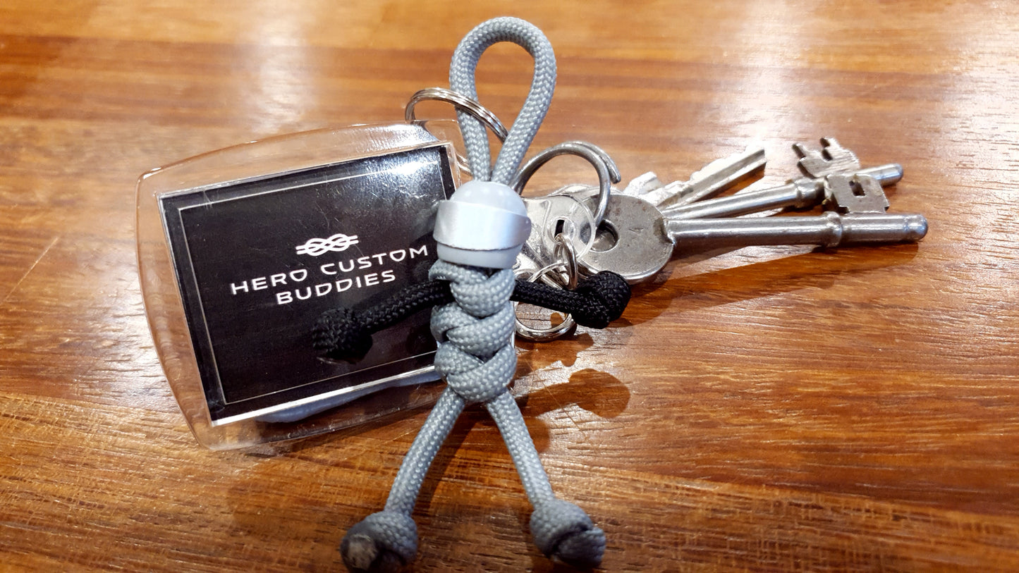 Biker Buddy Light Grey with Silver Visor Paracord Keychain