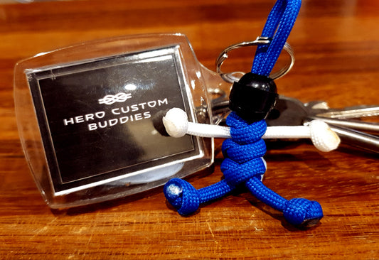 Biker Buddy Blue & White Paracord Keychain