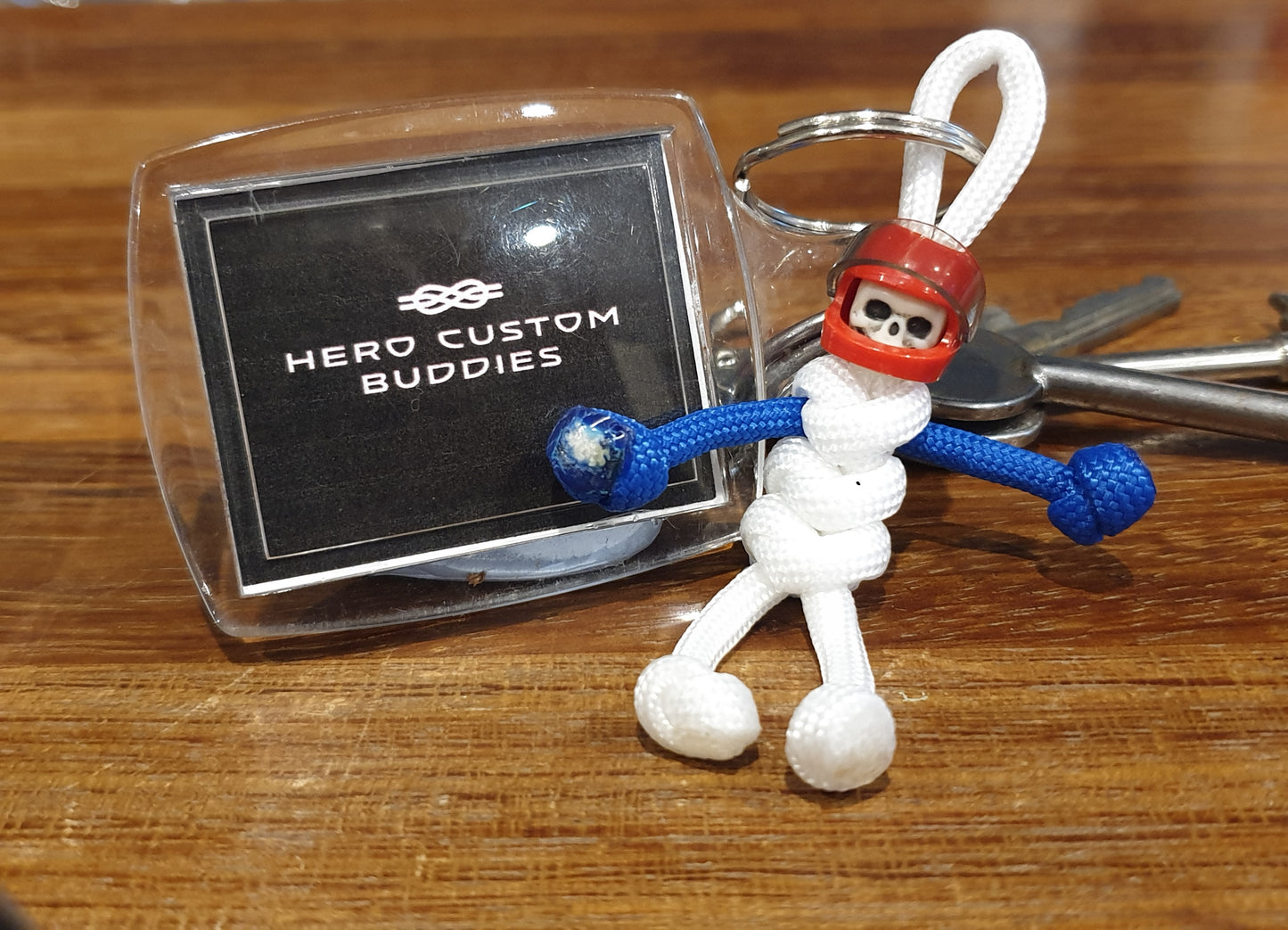 Skull Biker Buddy Red White & Blue Paracord Keychain