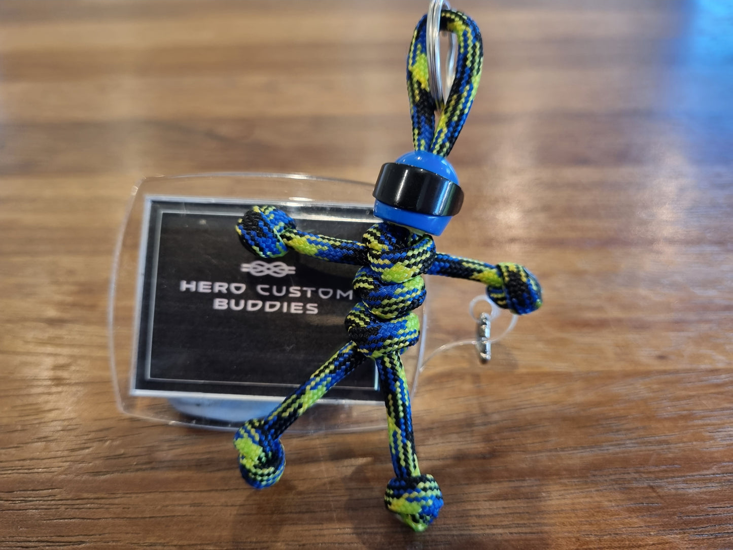 Biker Buddy Yellow & Blue Camo Paracord Keychain