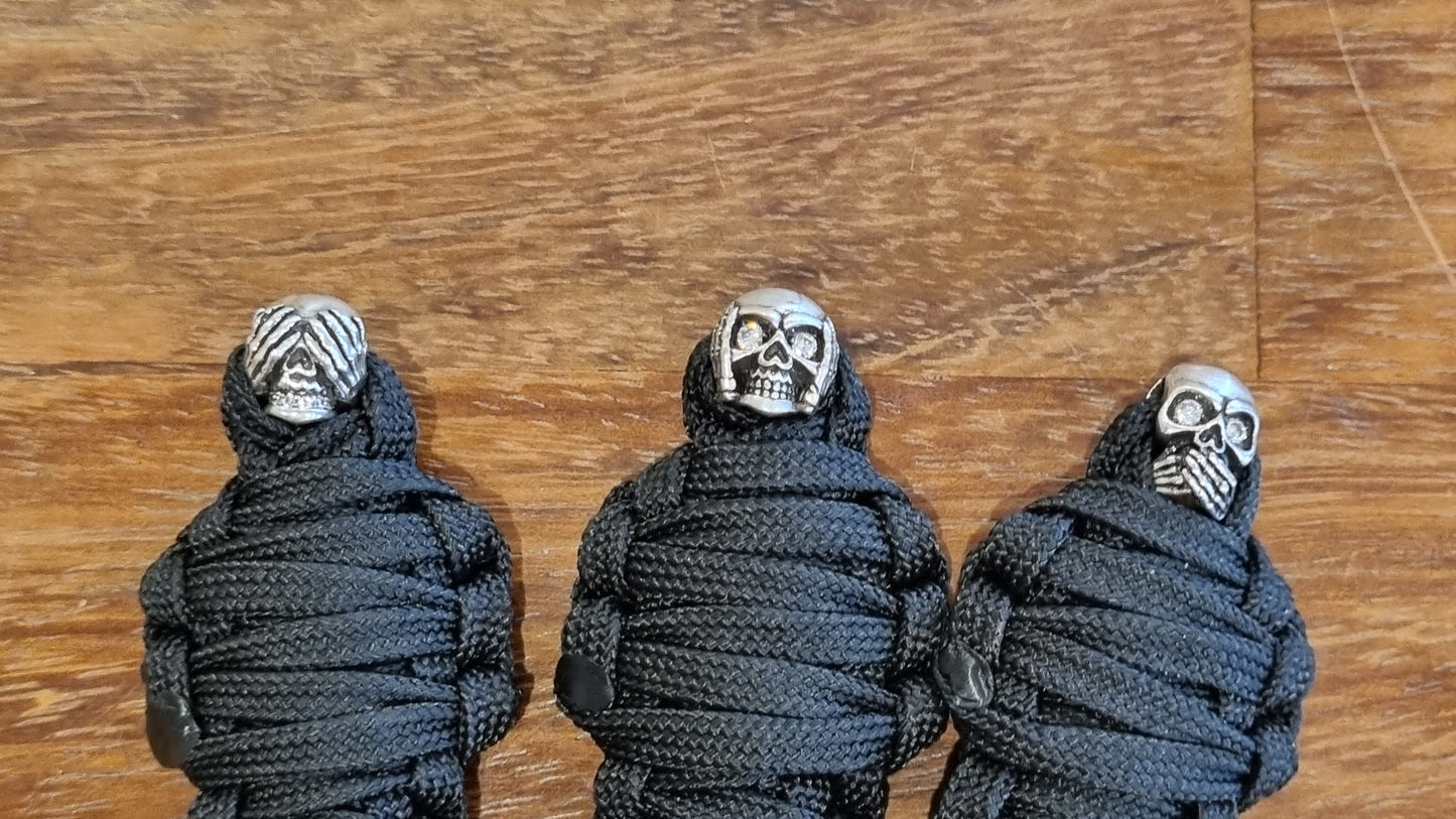 Set of 3 Mummy Metal Bead Skulls Paracord Keychains