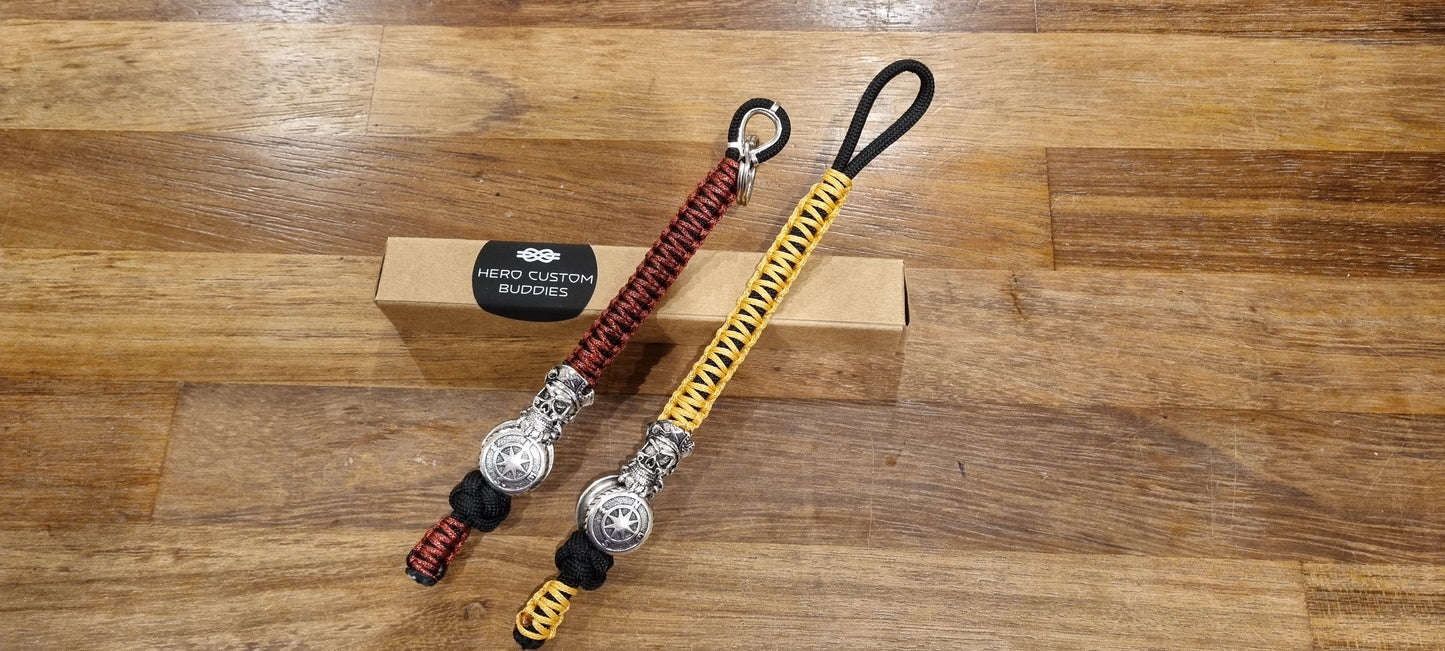 Metal Pirate Skull & Compass Bead stitched Paracord Lanyard / Keychain