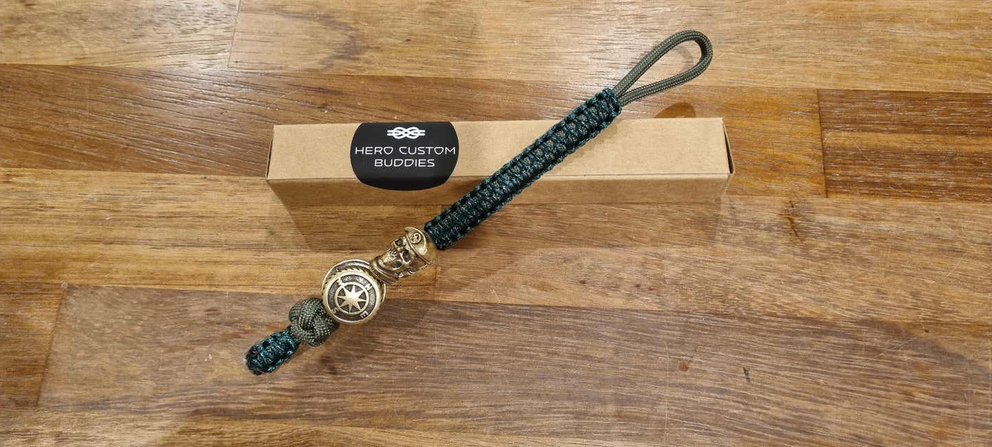 Metal Bead Armed Forces Skull & Compass Paracord Keychain Lanyard