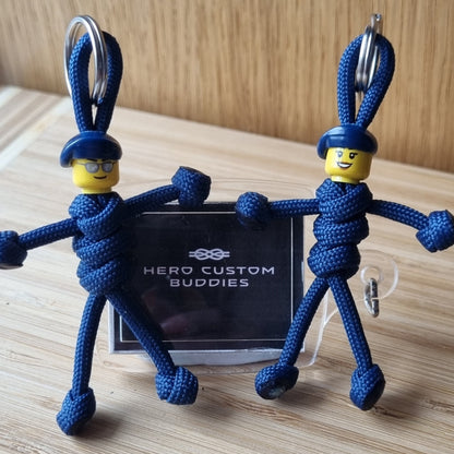 Male and female royal navy keychains made with paracord and building blocks