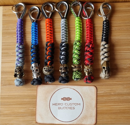 Metal Bead Skull Paracord EDC Stitched Keychain