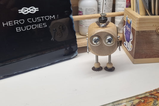 Wooden Steampunk Robot Desk Buddie