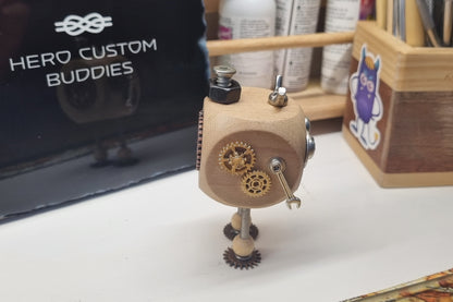 Wooden Steampunk Robot Desk Buddie