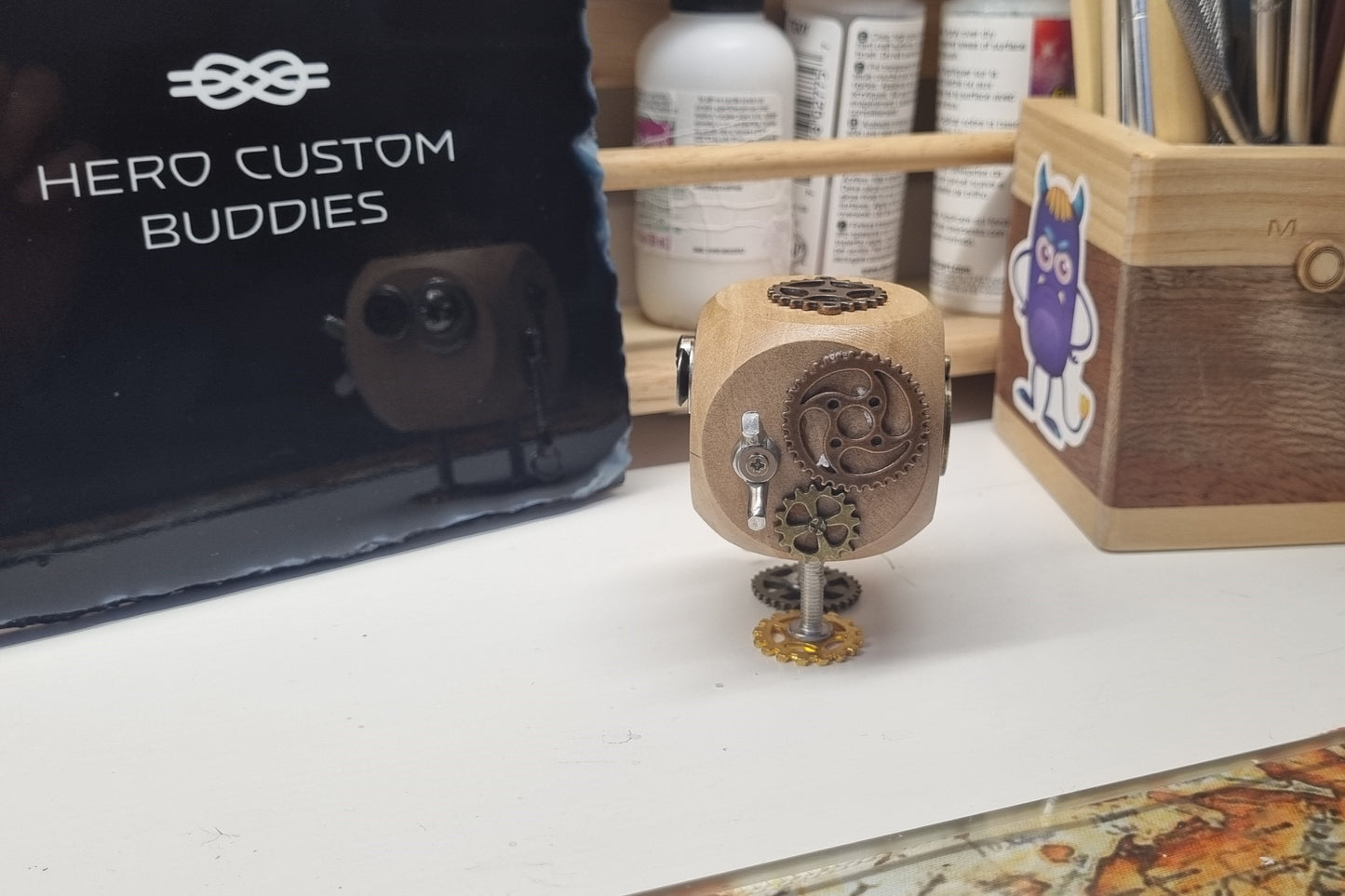 Wooden Steampunk Robot Desk Buddie