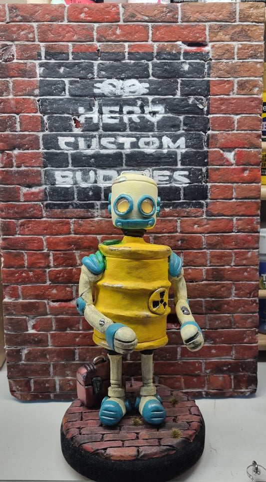 Toxic Waste Barrel Robot Sculpture Figure