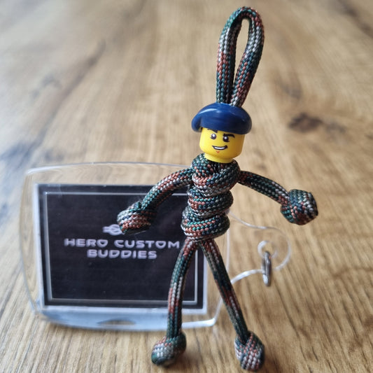 Army Soldier Paracord Buddy Keychain – Handmade Camo Military Figure with Navy Blue Beret (REME, Engineers, RLC, Royal Signals & More)