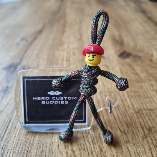 Paratrooper Paracord Buddy Keychain with Red Beret & Emblem