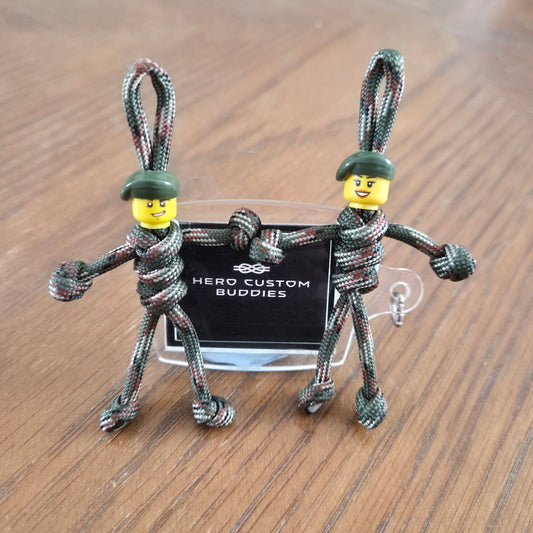 Army Soldier Paracord Buddy Keychain - Handmade Camo Military Figure with Green Beret (Marines, Rifles, Paras, SAS, AAC)