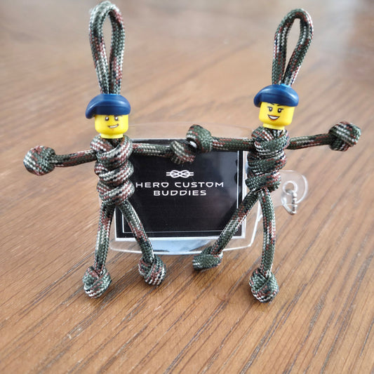 Army Soldier Paracord Buddy Keychain – Handmade Camo Military Figure with Navy Blue Beret (REME, Engineers, RLC, Royal Signals & More)