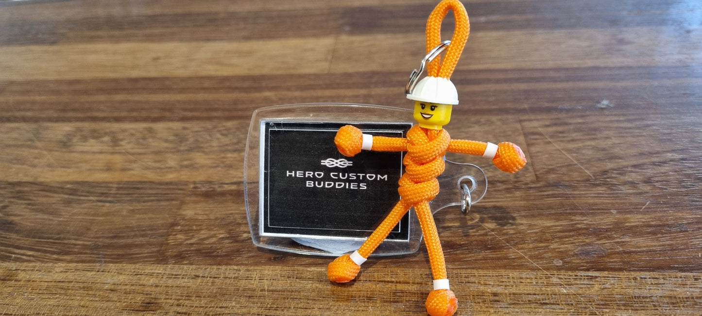 Construction Worker Engineer Builder Keyworker in Orange Hi-Vis Paracord Buddy