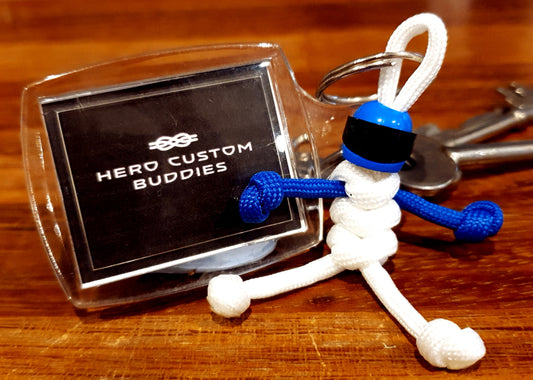 Biker Buddy White and Blue Paracord Keychain