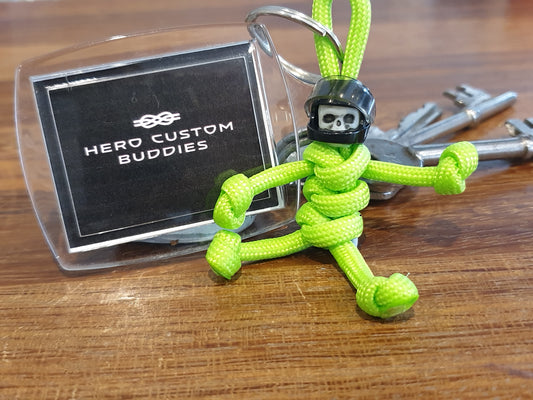 Skull Biker Buddy Fluorescent Green Paracord Keychain